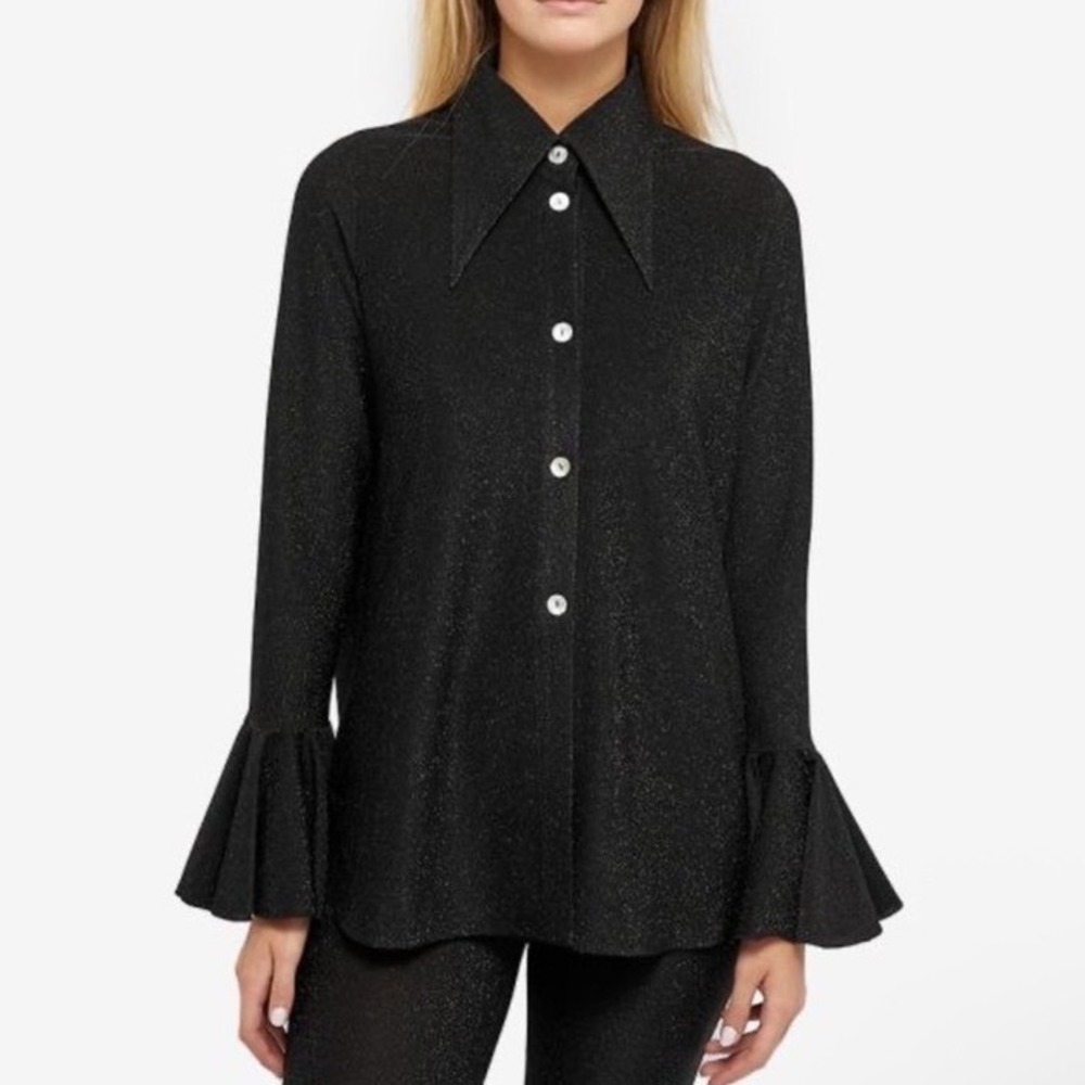 SLEEPER Cosmos Lurex Shirt‎ Metallic Button Down Bell Sleeves Shimmer Size Small